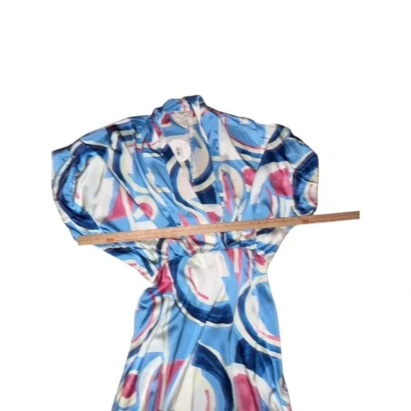 Umgee Dress Womens Size L Blue Abstract Midi V-Neck Kimono Sleeve Slits flowy - Picture 5 of 5